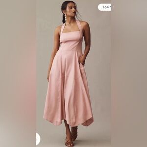 Anthropologie Mauve LINEN Halter Neck Maxi Dress - New - Size 2X